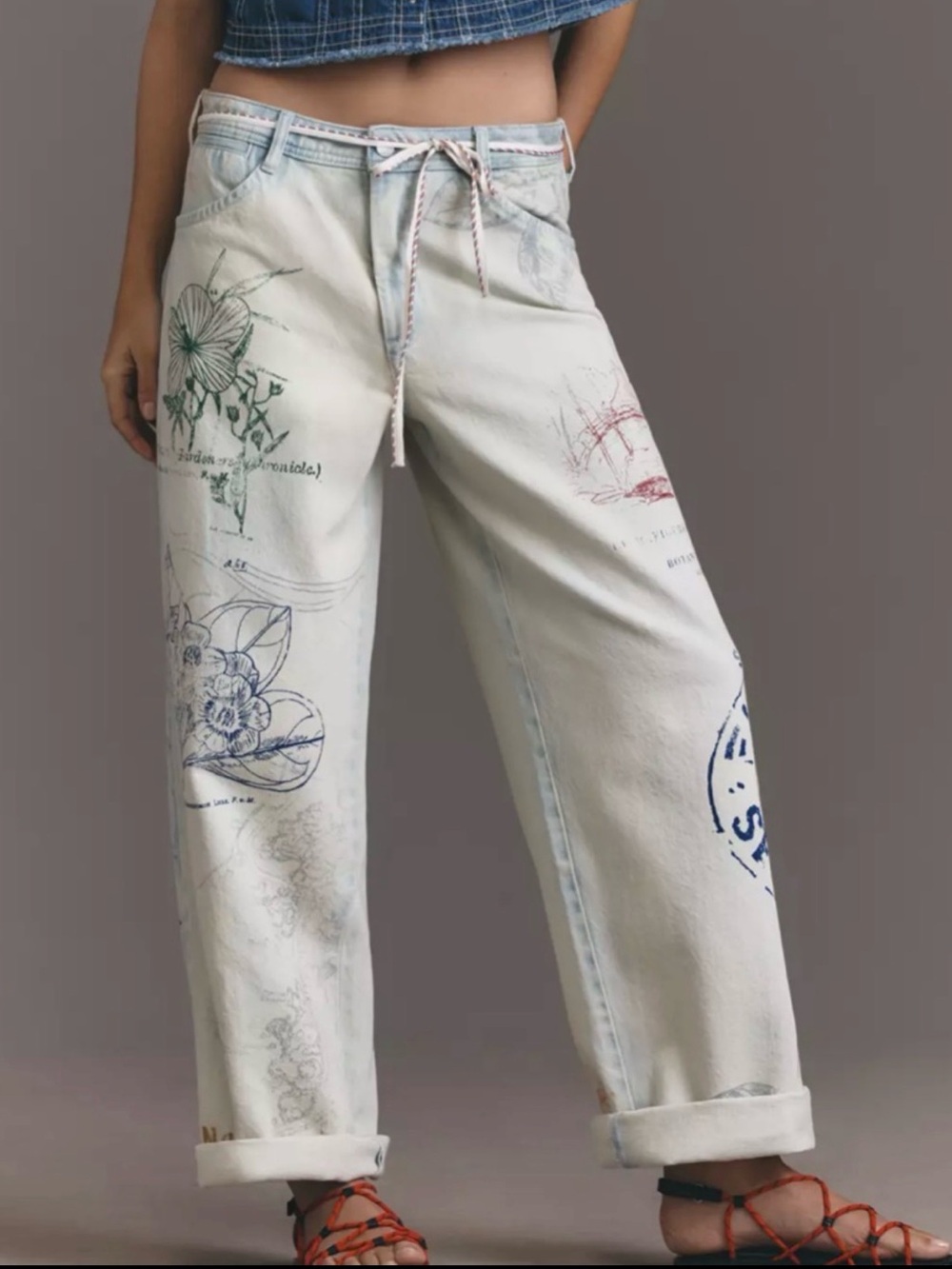 NEW Pilcro Mid-Rise Slouchy Wide-Leg Cuffed Jeans Sample* in PCI Print Size 27